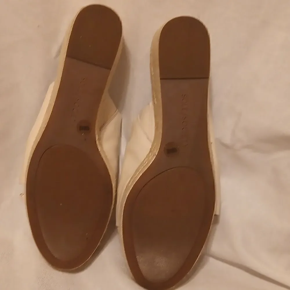 Sole Society Carmina beige leather espadrille wedge open toe sandal size 10